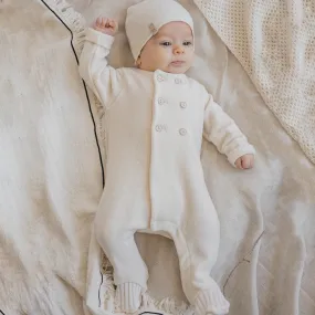 Abel Double Buttoned Baby Onesie with Feet (Ecru)