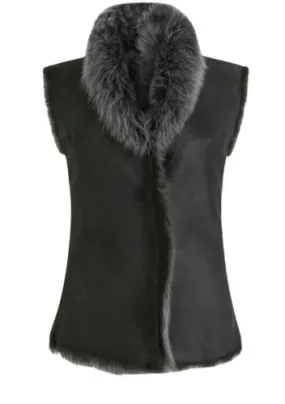 Amazing BRORA sheepskin shearling vest gilet jacket Size S small ladies