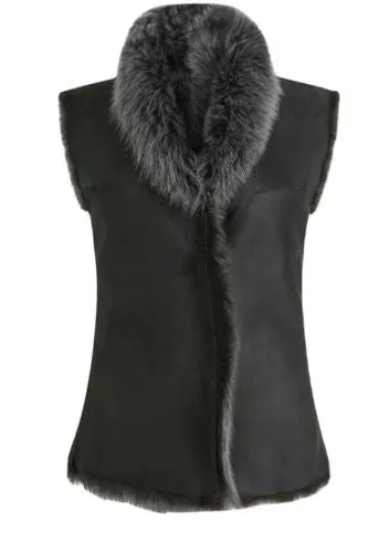 Amazing BRORA sheepskin shearling vest gilet jacket Size S small ladies