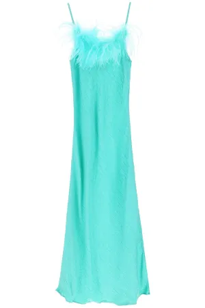 Art dealer 'ella' maxi slip dress in jacquard satin with feathers