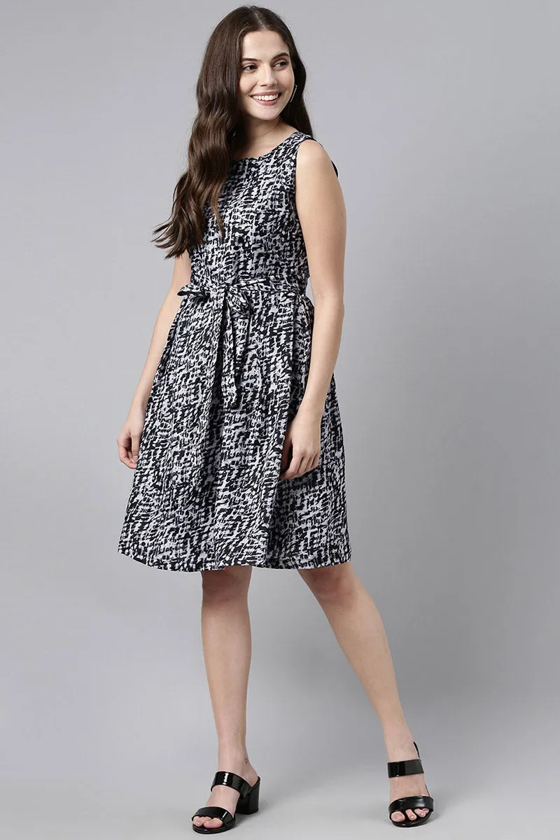 Black Crepe Abstract Print Mini Dress