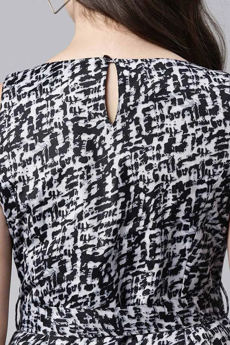 Black Crepe Abstract Print Mini Dress