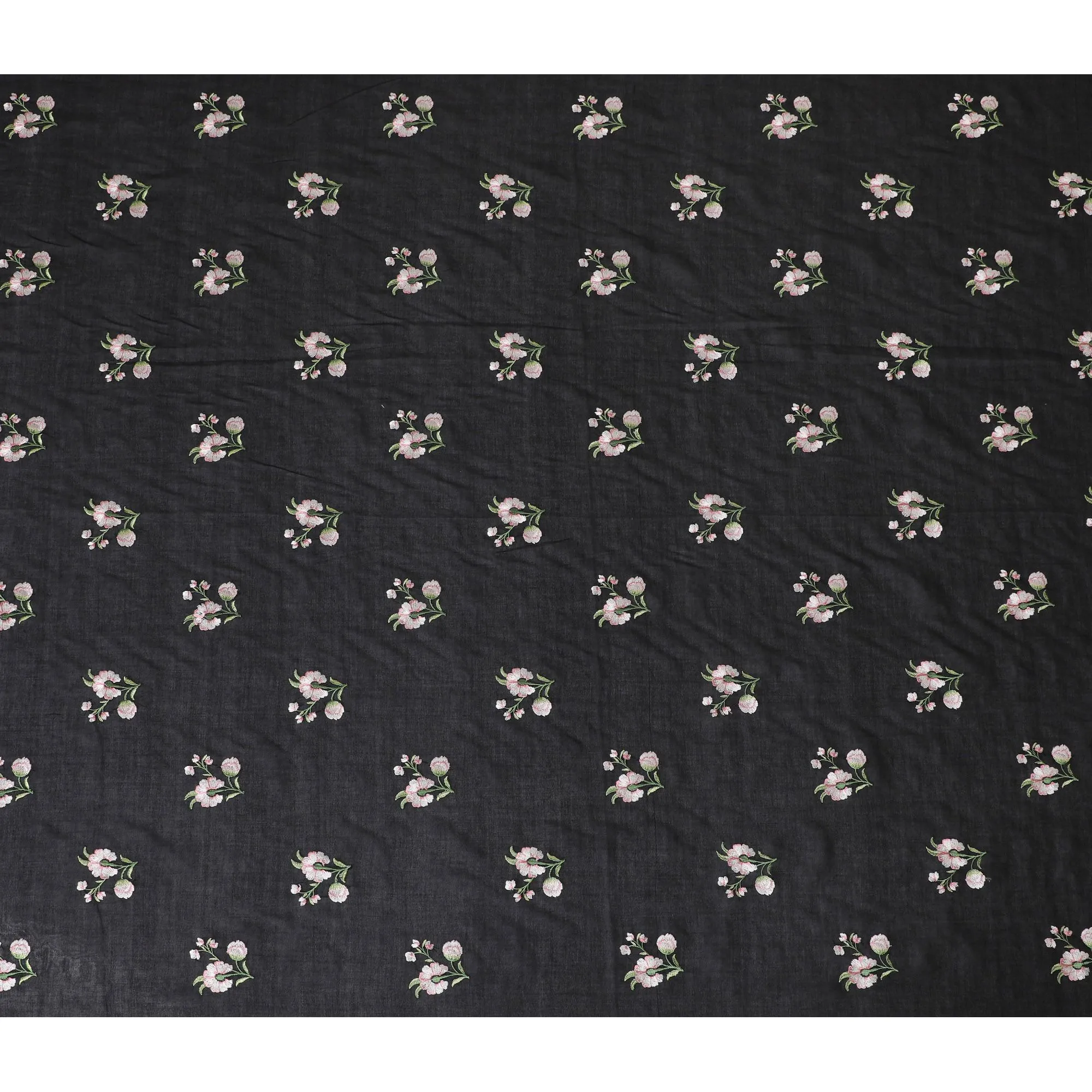 Black Florals Cotton Voile Fabric: Embroidered Perfection-D17580
