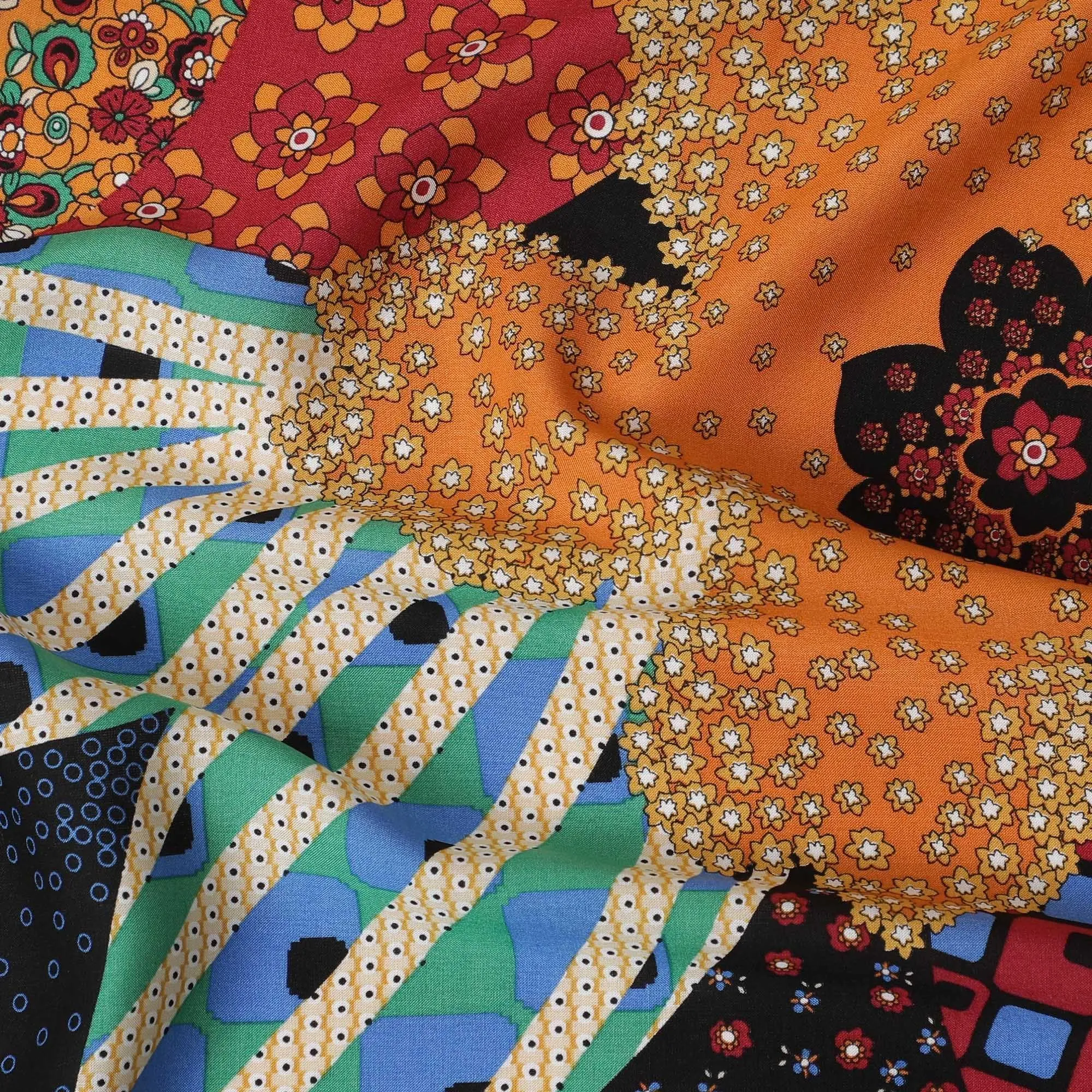 Black premium Italian viscose fabric with multicolor print in floral design-D12531
