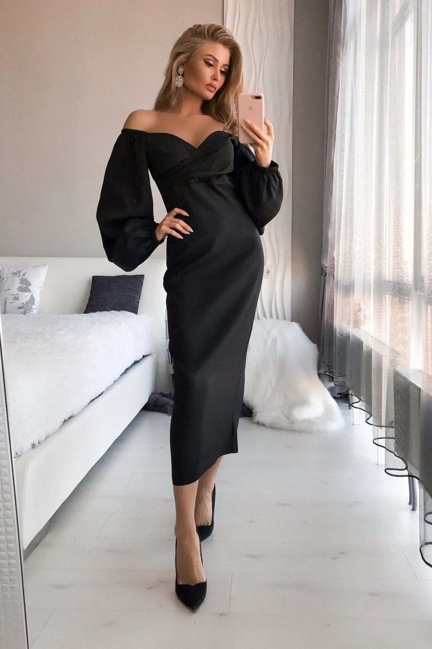 Black Puff-Sleeve Maxi Dress