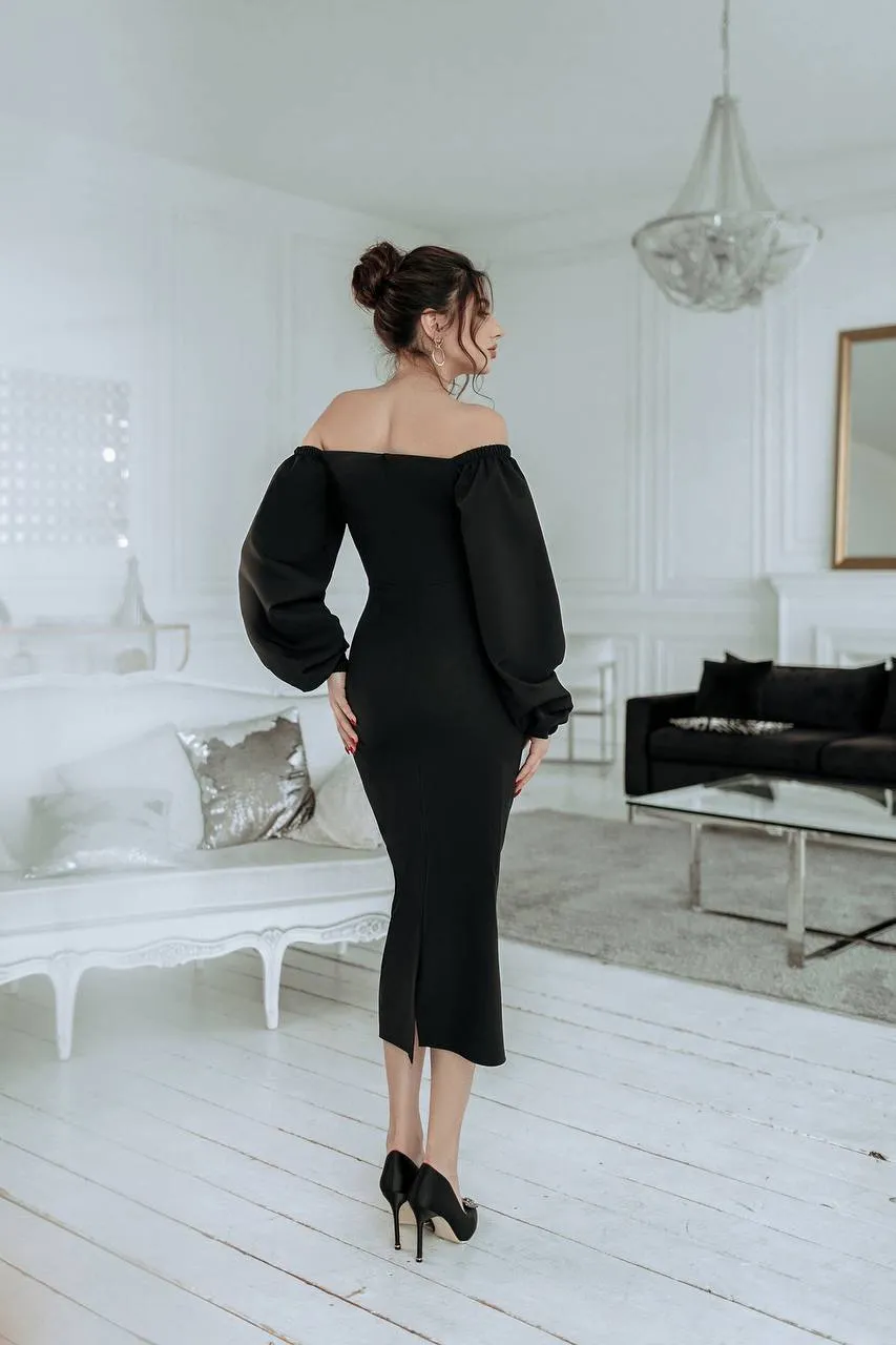 Black Puff-Sleeve Maxi Dress