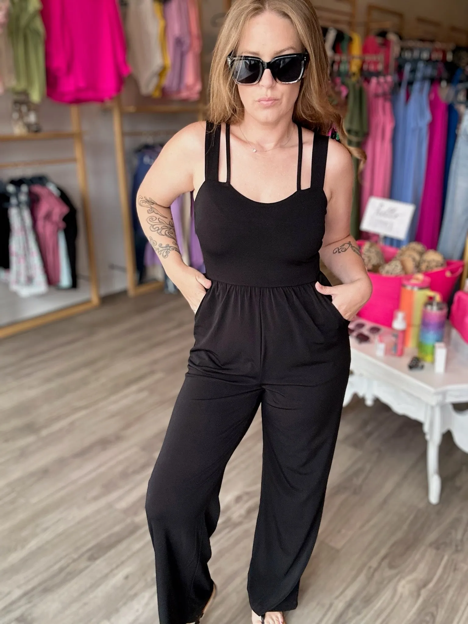 Black Tank Pocketed JumpSuit
