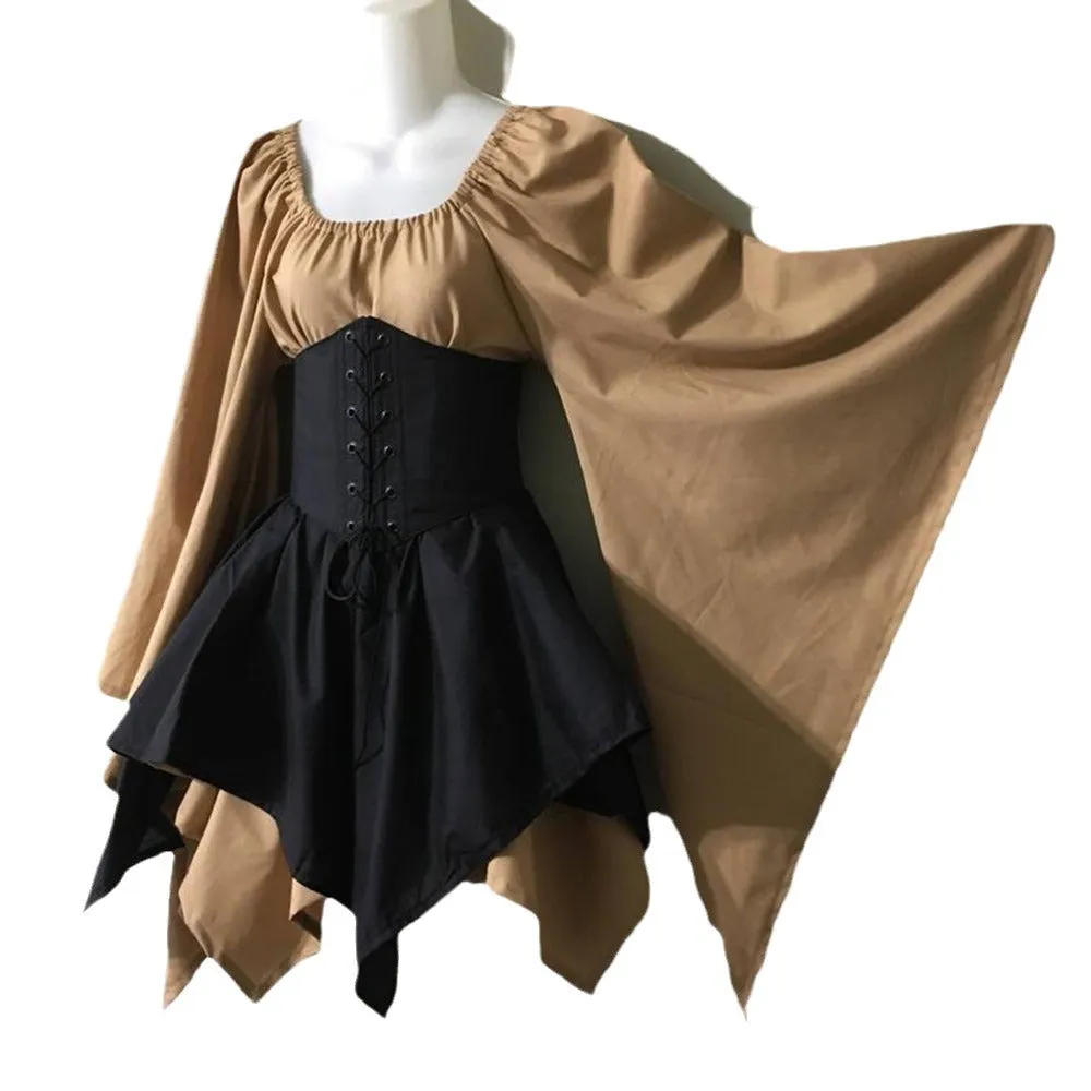 Bonnyshow police officer costume New Party Women's Long Sleeve Renaissance Medieval Bell Sleeve Dress