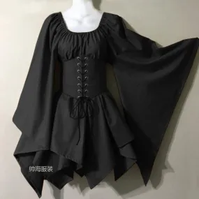 Bonnyshow police officer costume New Party Women's Long Sleeve Renaissance Medieval Bell Sleeve Dress