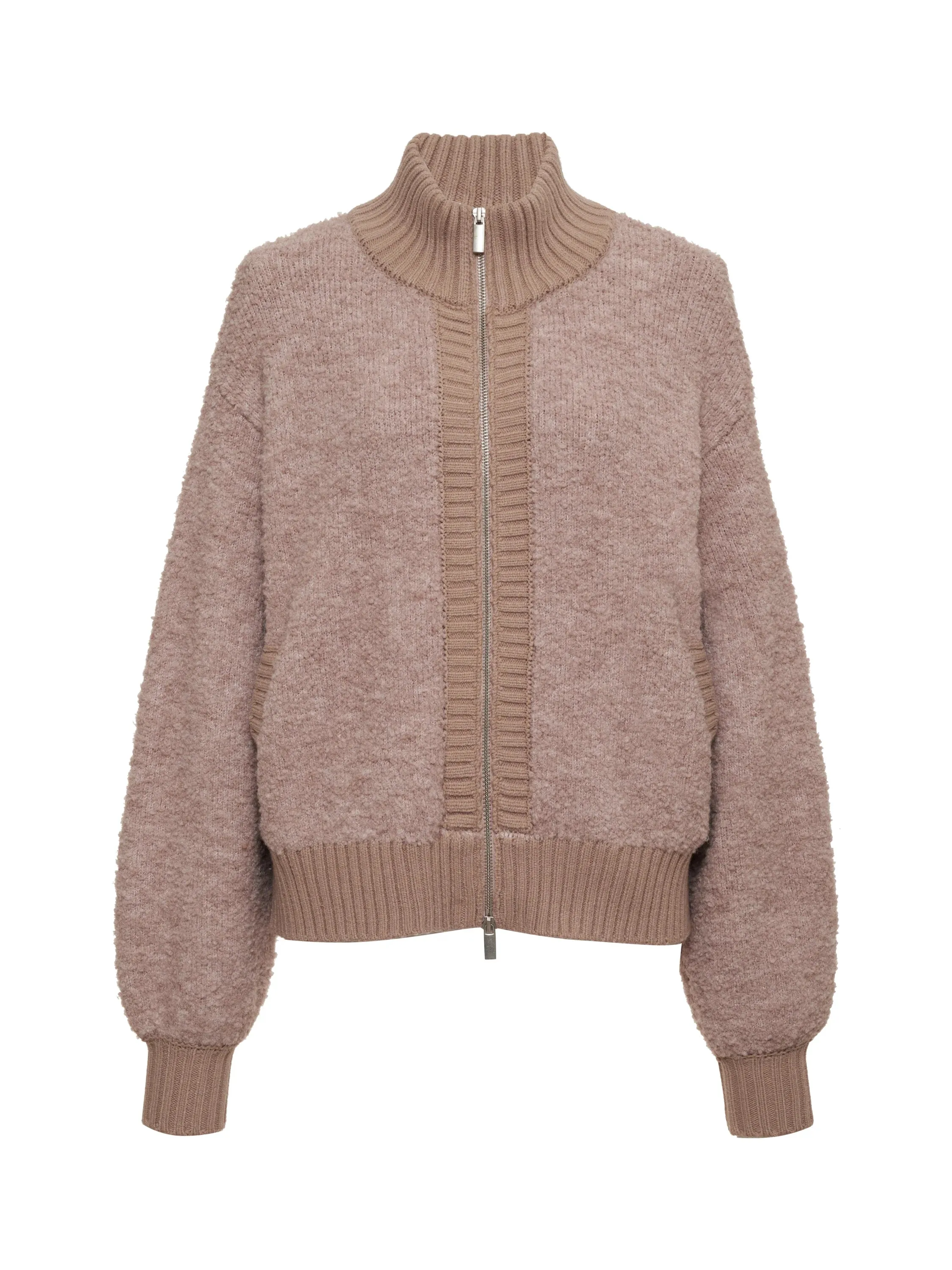 Boucle Knit Bomber Jacket- Feather