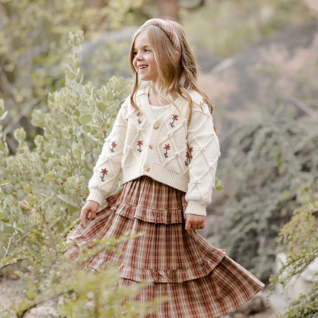 Boxy Cardigan - Winter Floral Embroidery - Natural