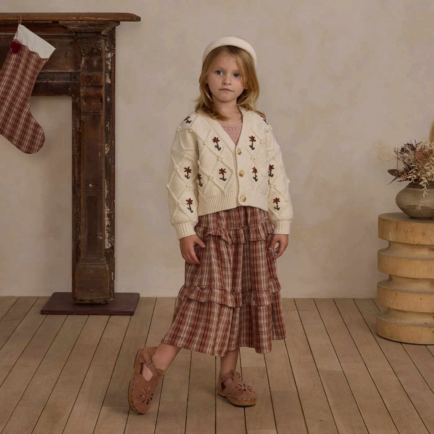 Boxy Cardigan - Winter Floral Embroidery - Natural