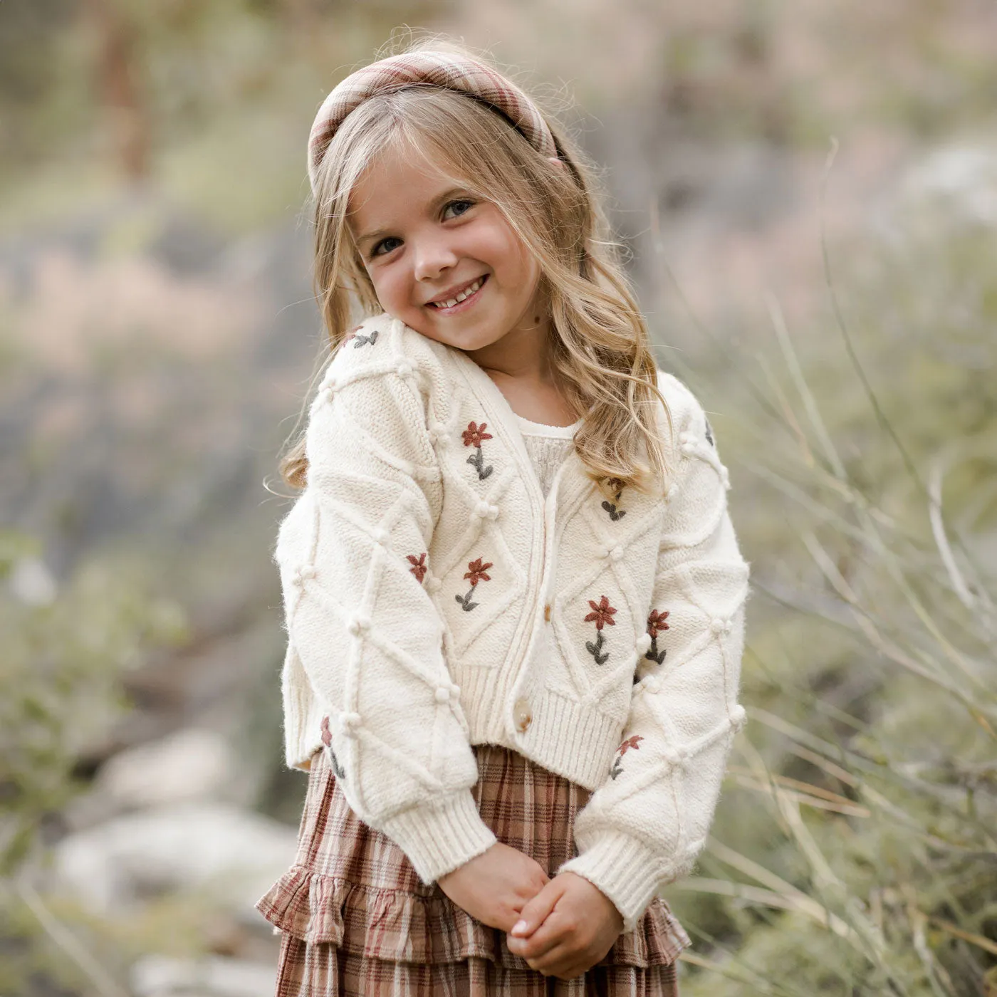 Boxy Cardigan - Winter Floral Embroidery - Natural