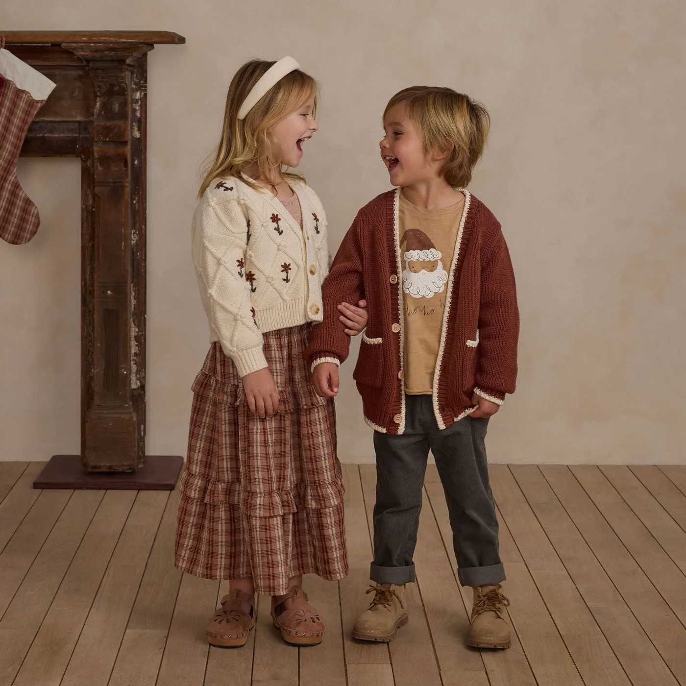 Boxy Cardigan - Winter Floral Embroidery - Natural