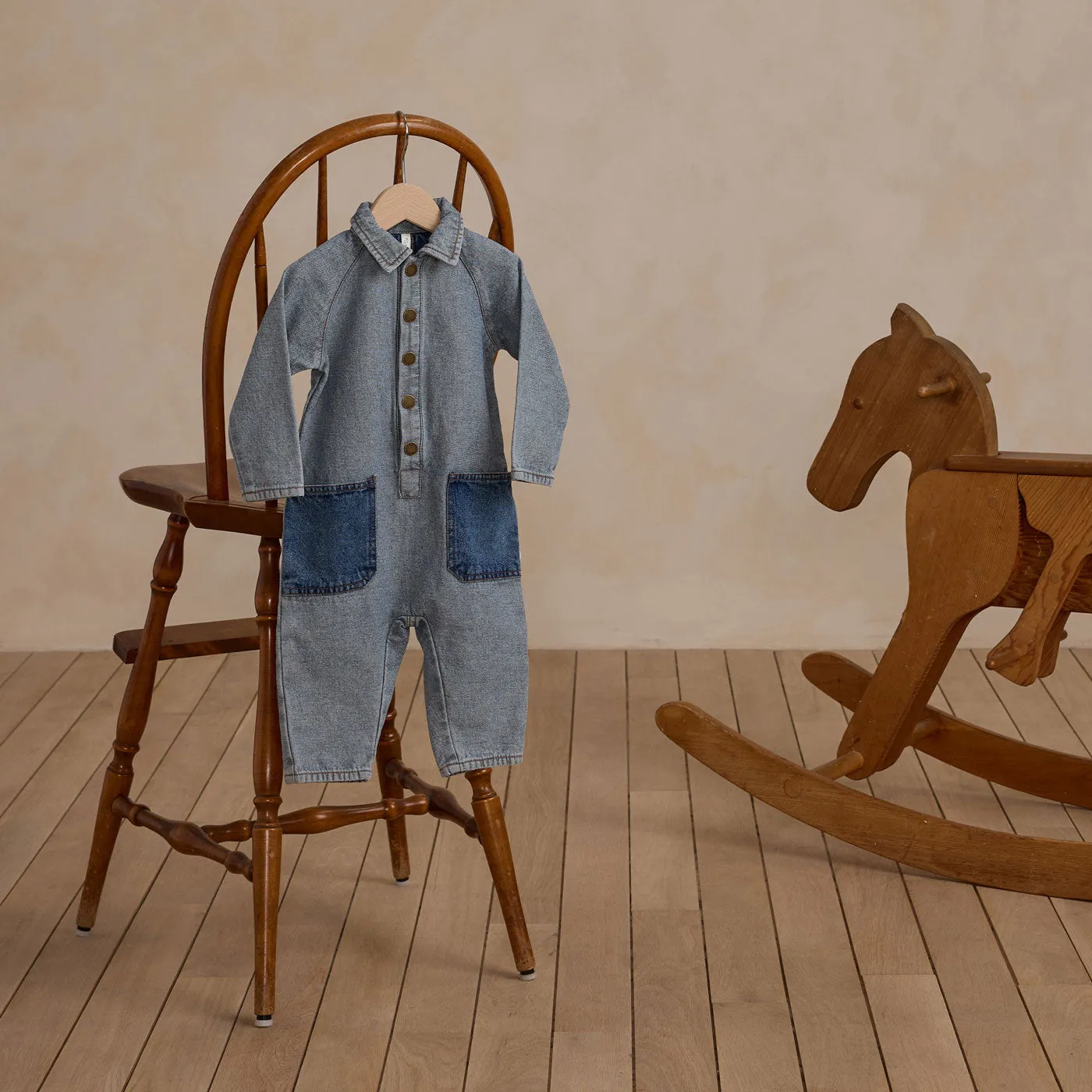 Collared Baby Jumpsuit - Light Washed Denim - Light Blue
