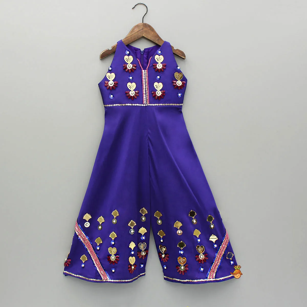 Elegant Artificial Stone And Bead Embellished Purple Jumpsuit