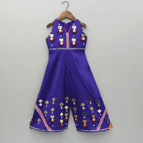 Elegant Artificial Stone And Bead Embellished Purple Jumpsuit
