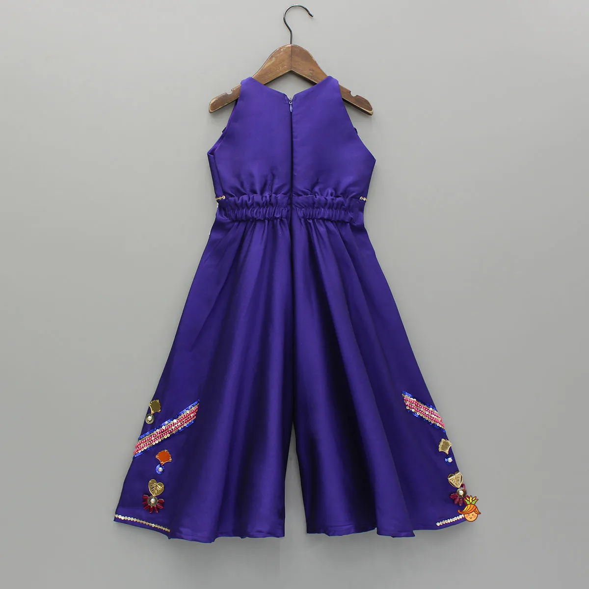 Elegant Artificial Stone And Bead Embellished Purple Jumpsuit