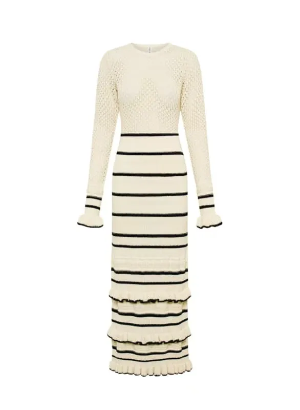 Elegant Ladies Knitted Dress with Slim Fit Contrasting Color Splicing