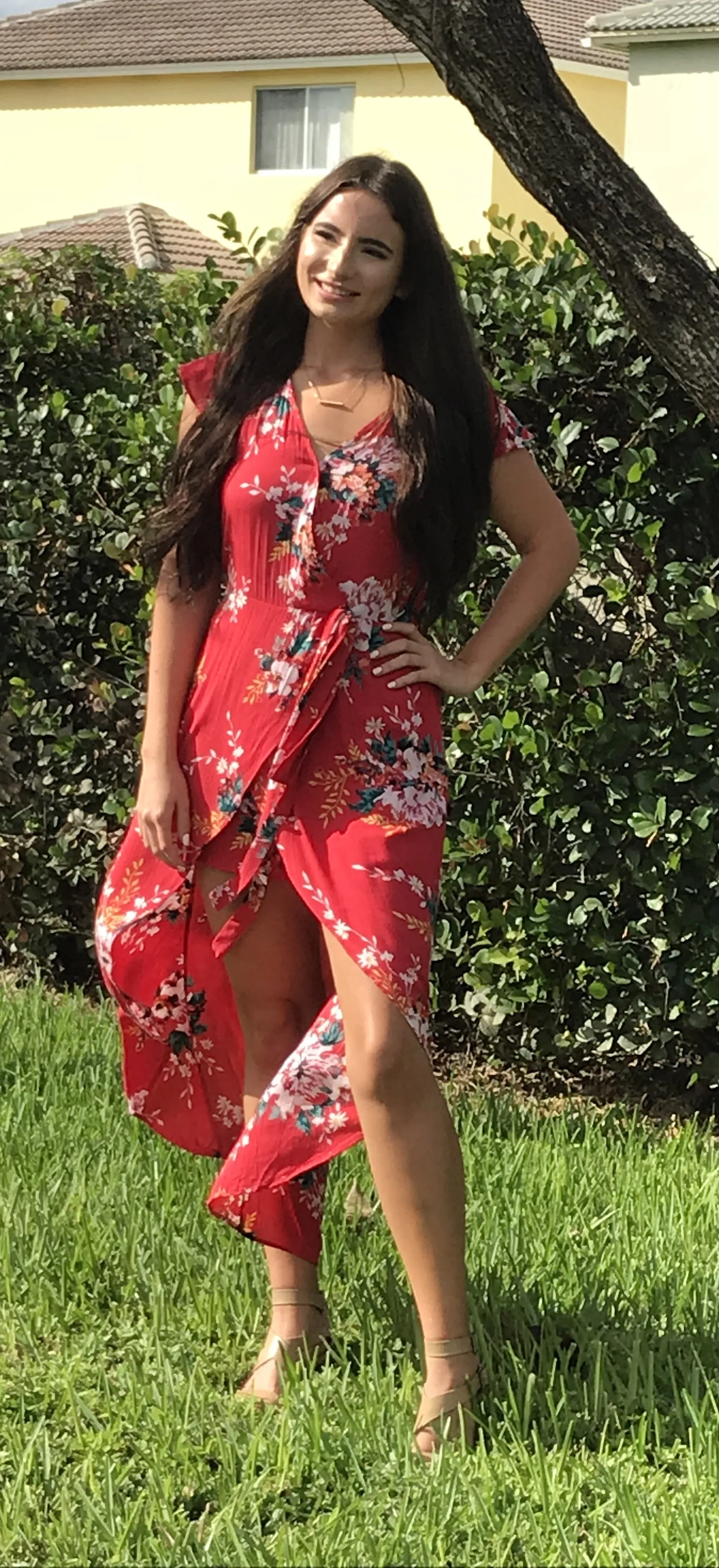 Floral Walk Through Maxi Romper, Red