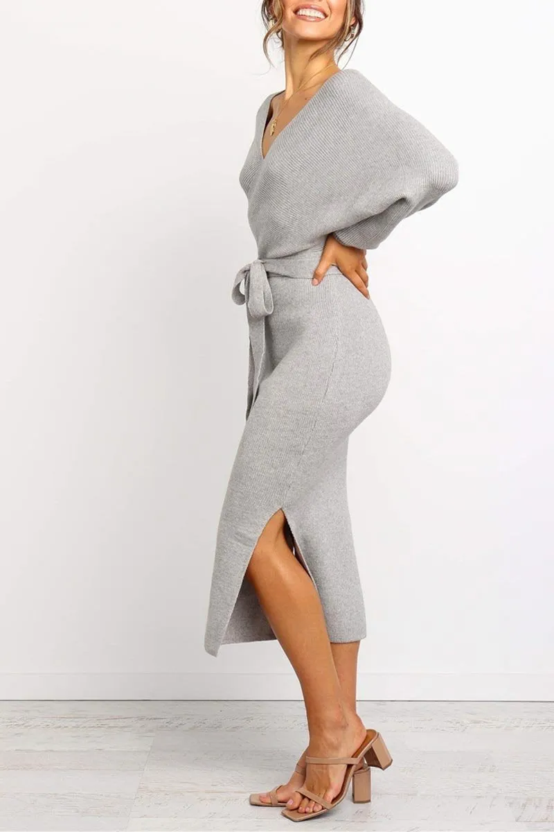 Florcoo V Neck Backless Sweater Dress(5 Colors)