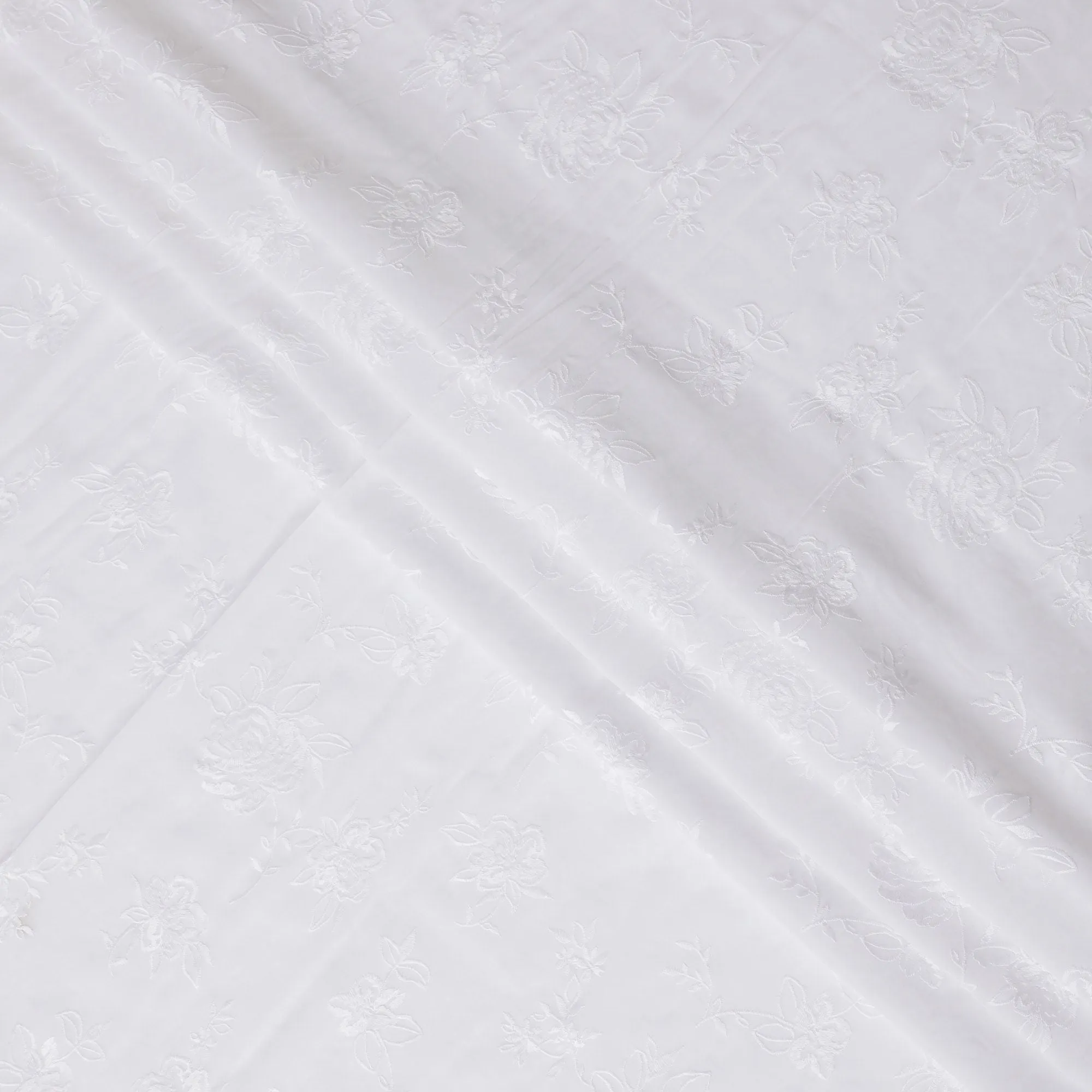 Ivory Elegance Embroidered Cotton Voile Fabric - 110cm Width-D17559