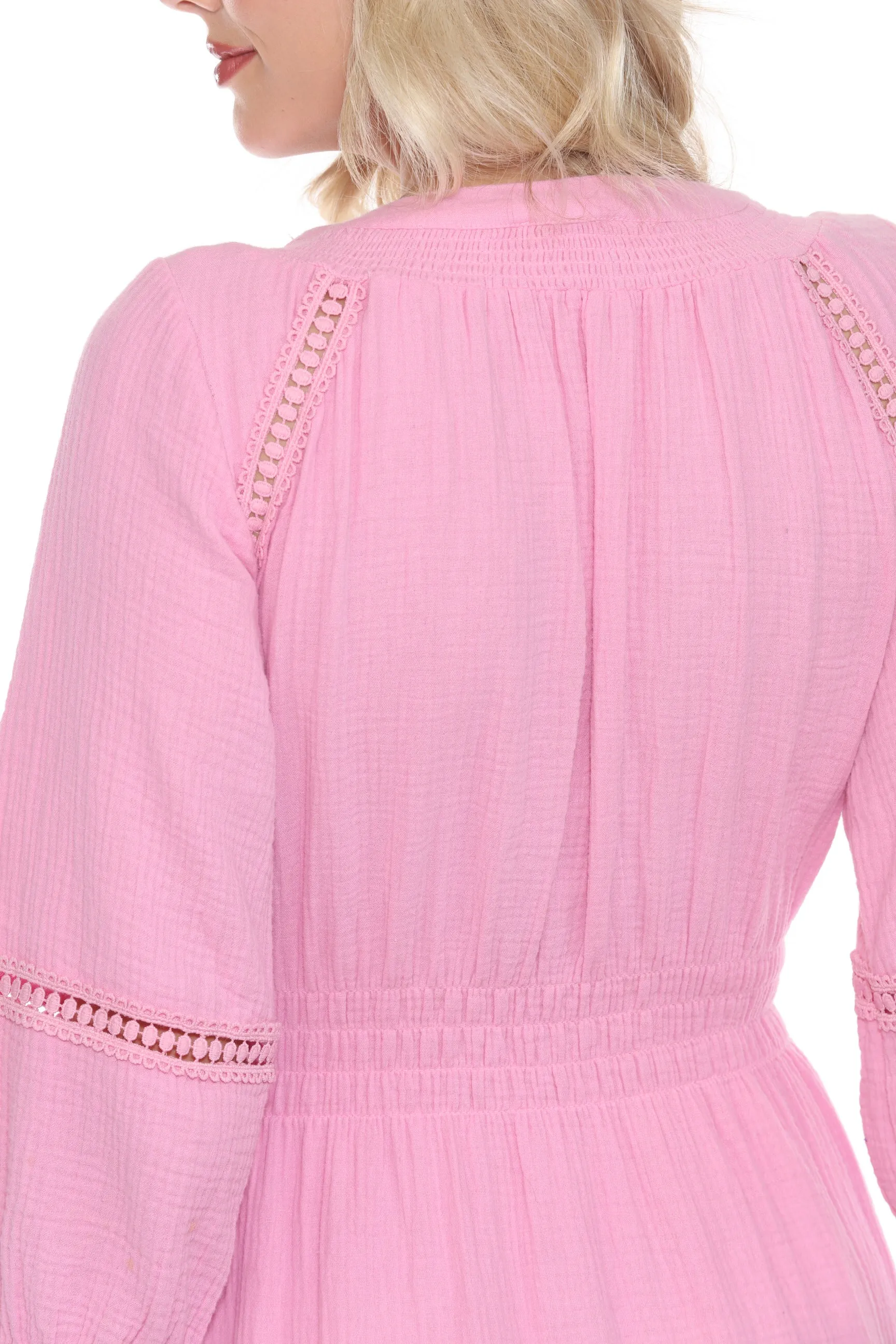 Johnny Was Calme Light Pink Elastic Waist Tiered Midi Dress O31124