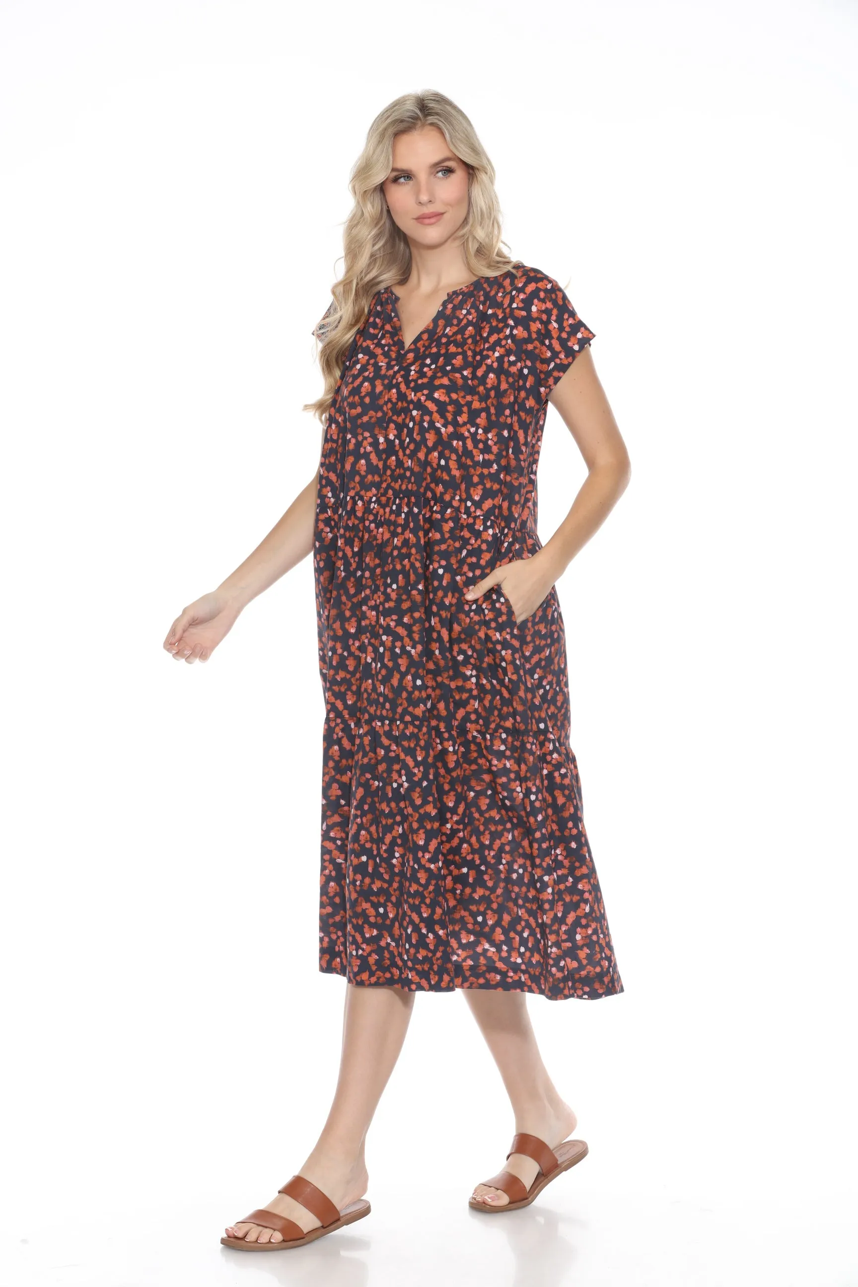 Johnny Was Calme Shirred Neck Tier Midi Dress O31039