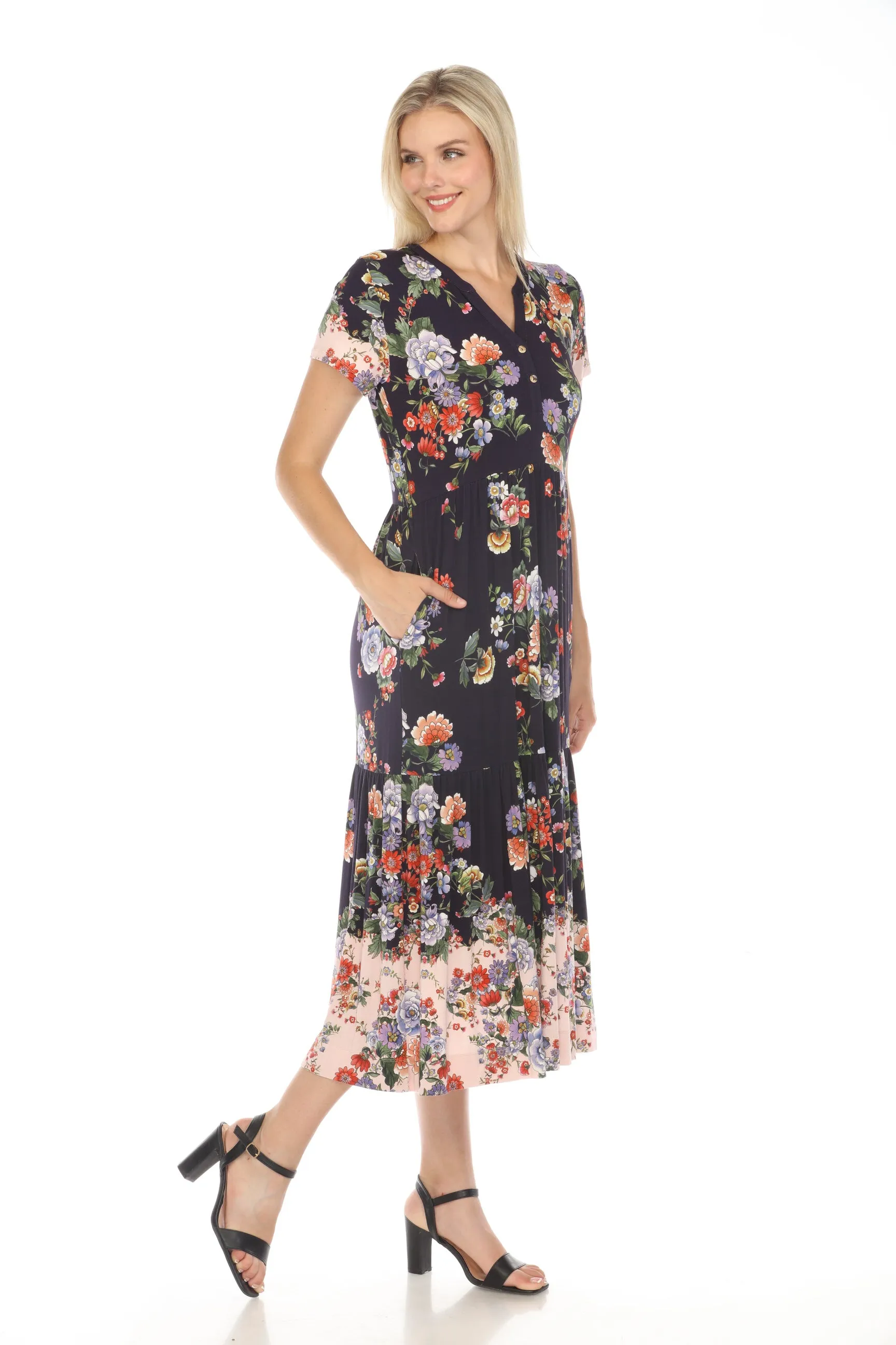 Johnny Was The Janie Elsa Favorite Tiered Henley Knit Dress Boho Chic T35324