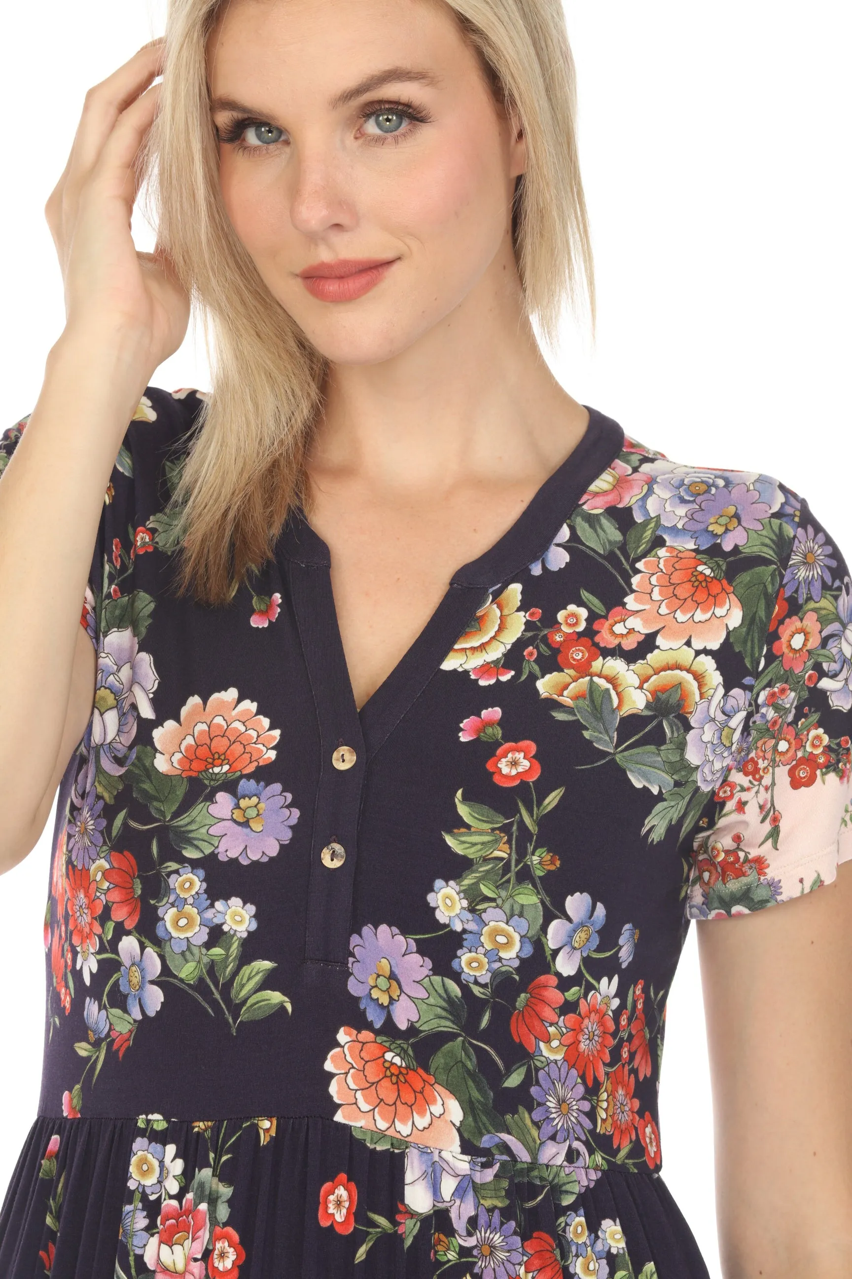 Johnny Was The Janie Elsa Favorite Tiered Henley Knit Dress Boho Chic T35324