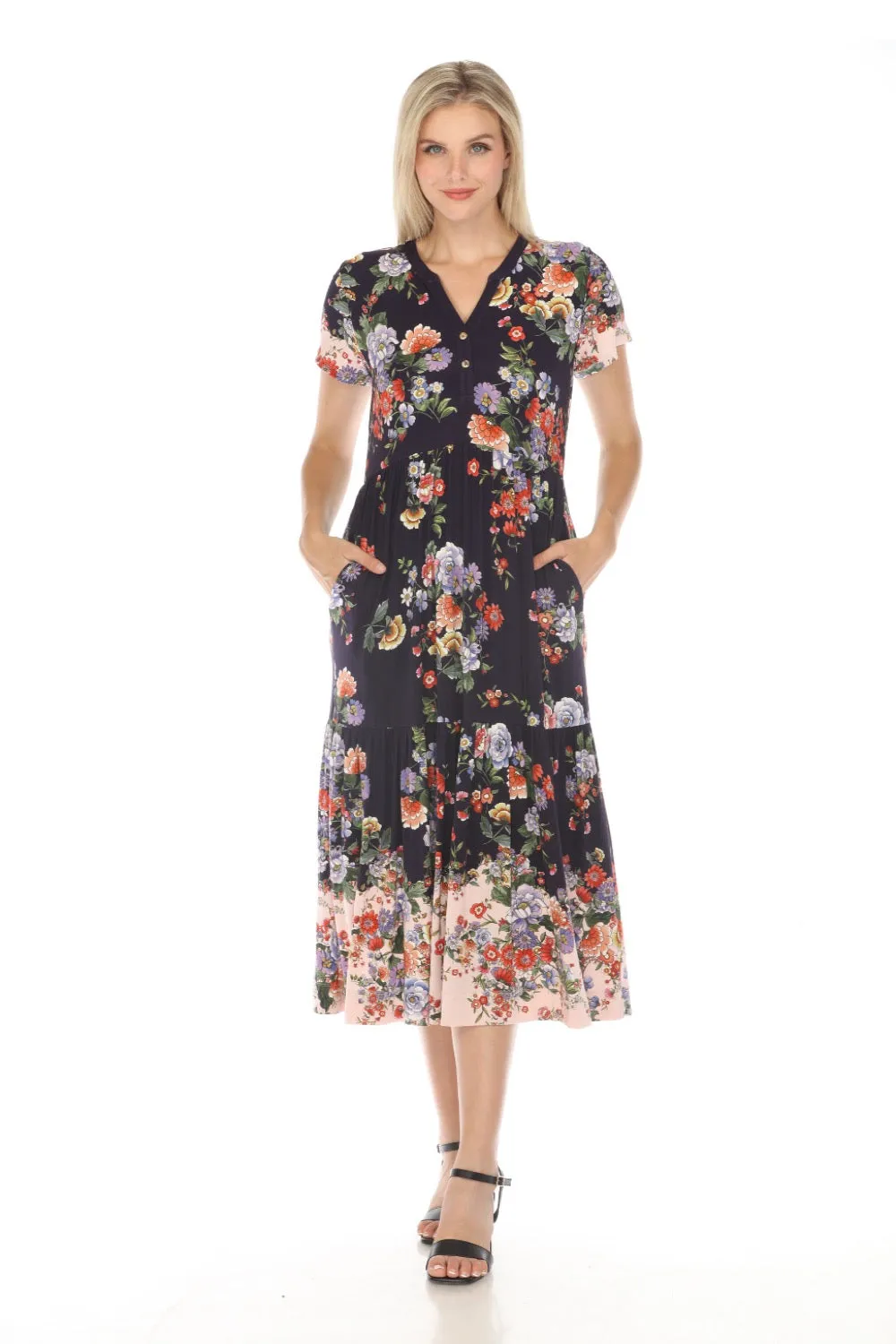 Johnny Was The Janie Elsa Favorite Tiered Henley Knit Dress Boho Chic T35324