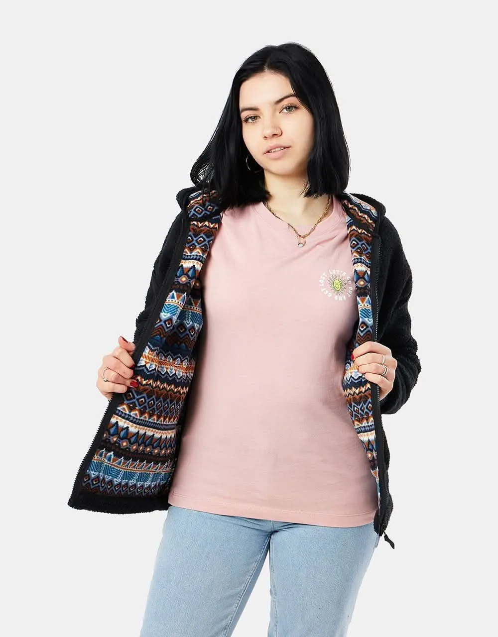KAVU Womens Cozy Harbor Hooded Fleece - Black Chalet
