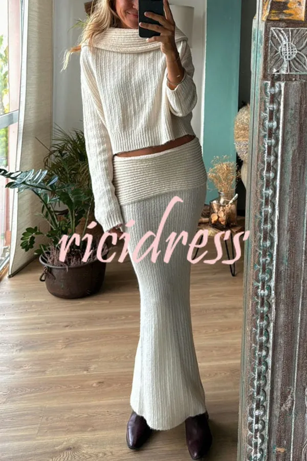 Luka Ribbed Knit Off Shoulder Long Sleeve Sweater and Stretch Maxi Skirt Set