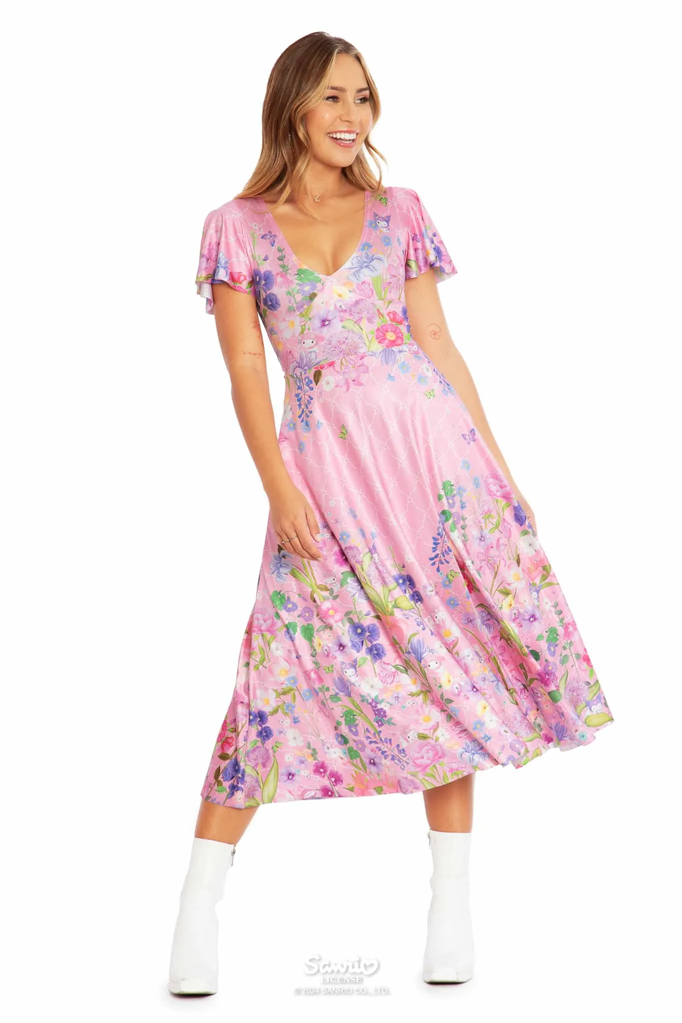 My Melody And Kuromi Floral Pink Rio Marilyn Midaxi Dress