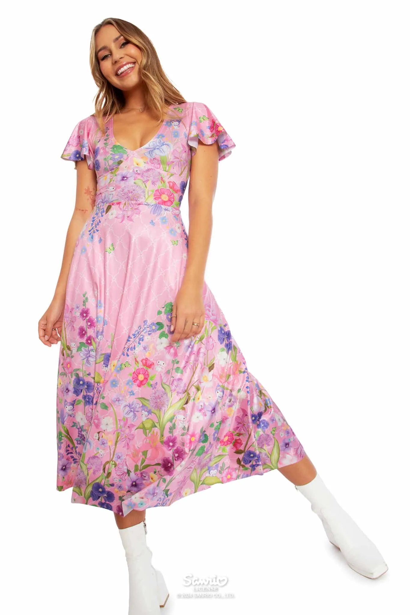 My Melody And Kuromi Floral Pink Rio Marilyn Midaxi Dress