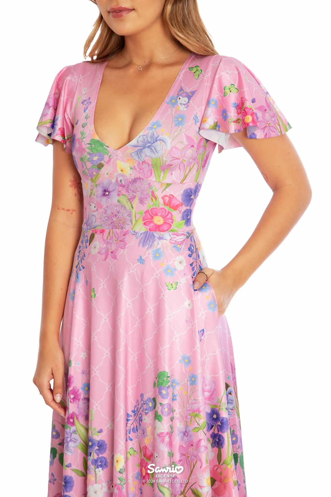 My Melody And Kuromi Floral Pink Rio Marilyn Midaxi Dress