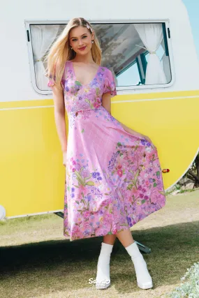 My Melody And Kuromi Floral Pink Rio Marilyn Midaxi Dress