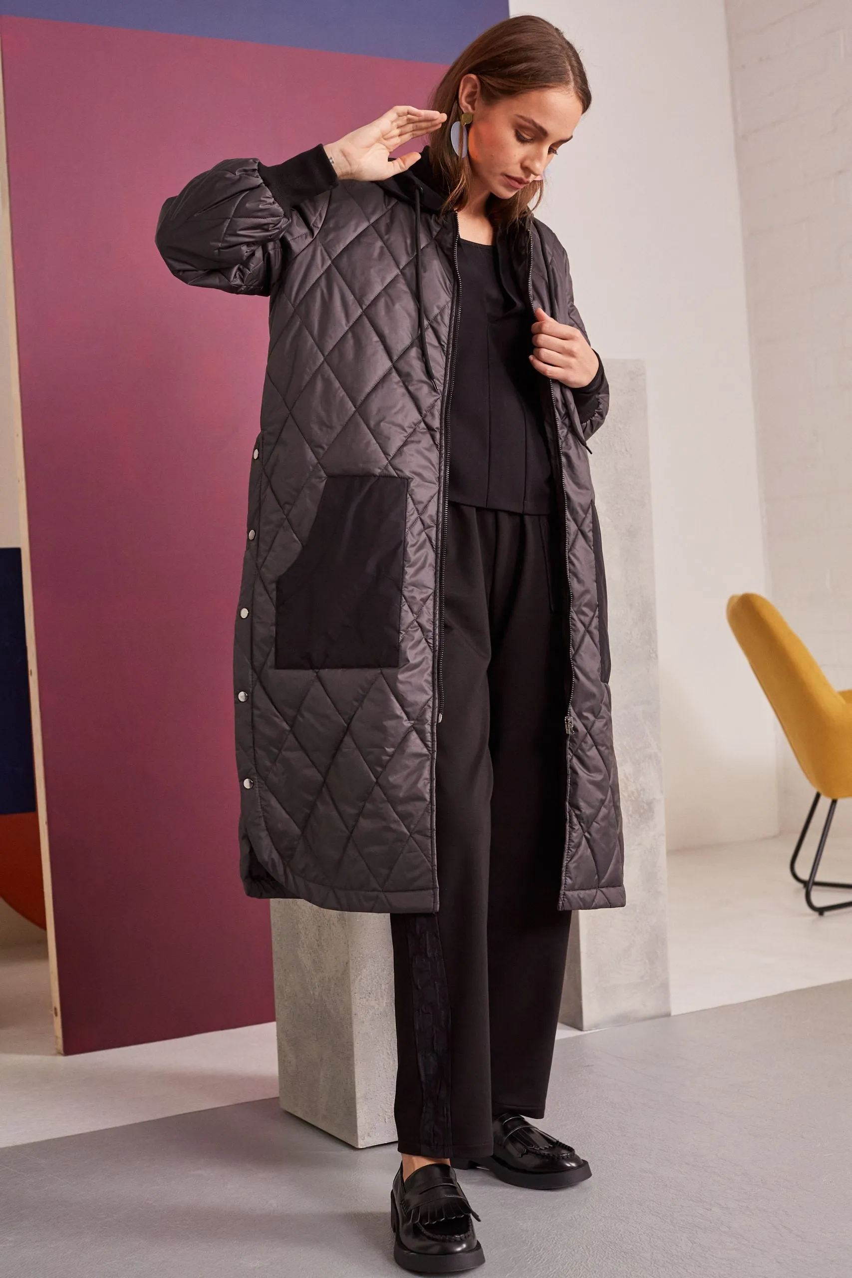 Naya Steel Grey Quilted Coat