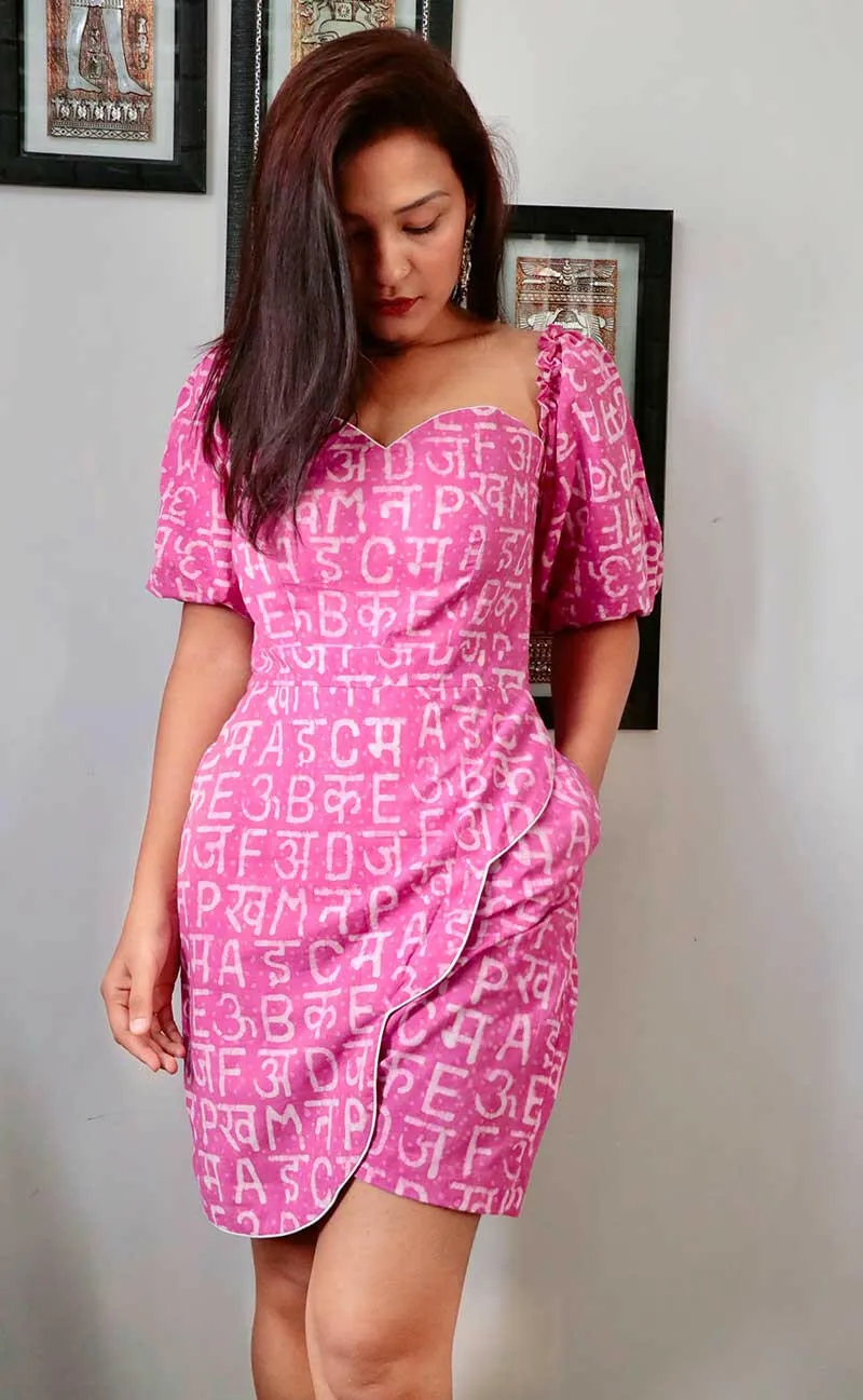 PINK HAND BLOCK PRINT ALPHABET JUMP SUIT
