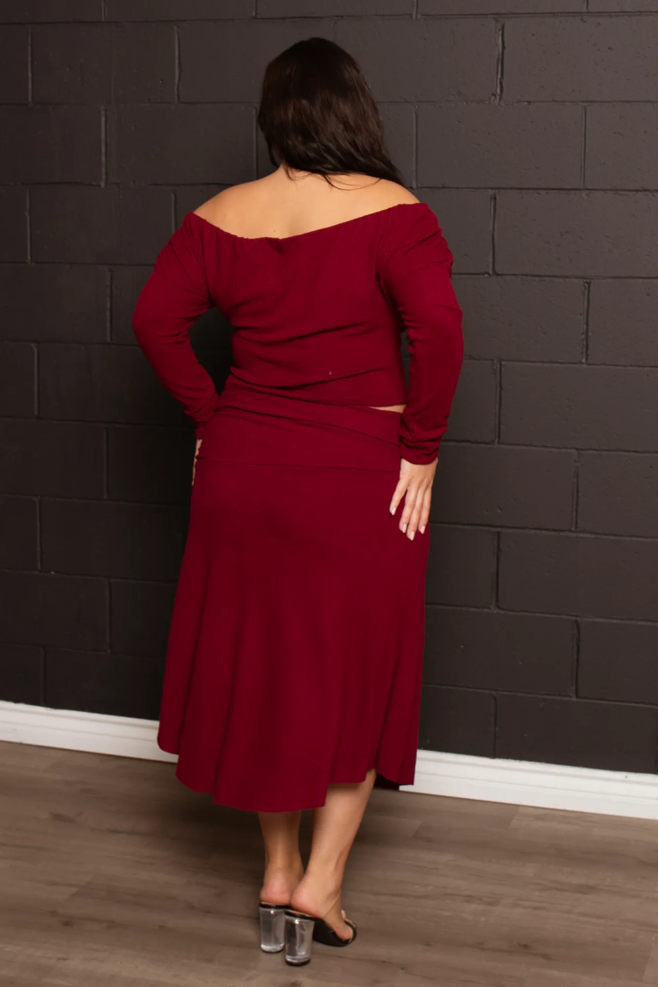 Plus Size Marilyn 2pc Sweater Set  - Burgundy