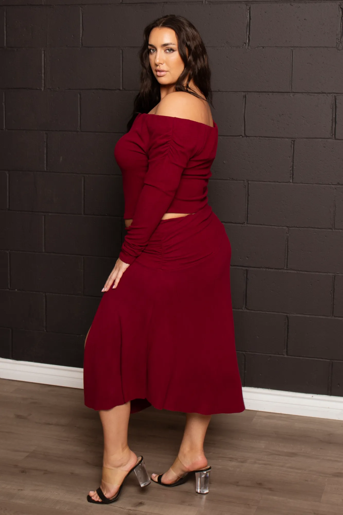 Plus Size Marilyn 2pc Sweater Set  - Burgundy