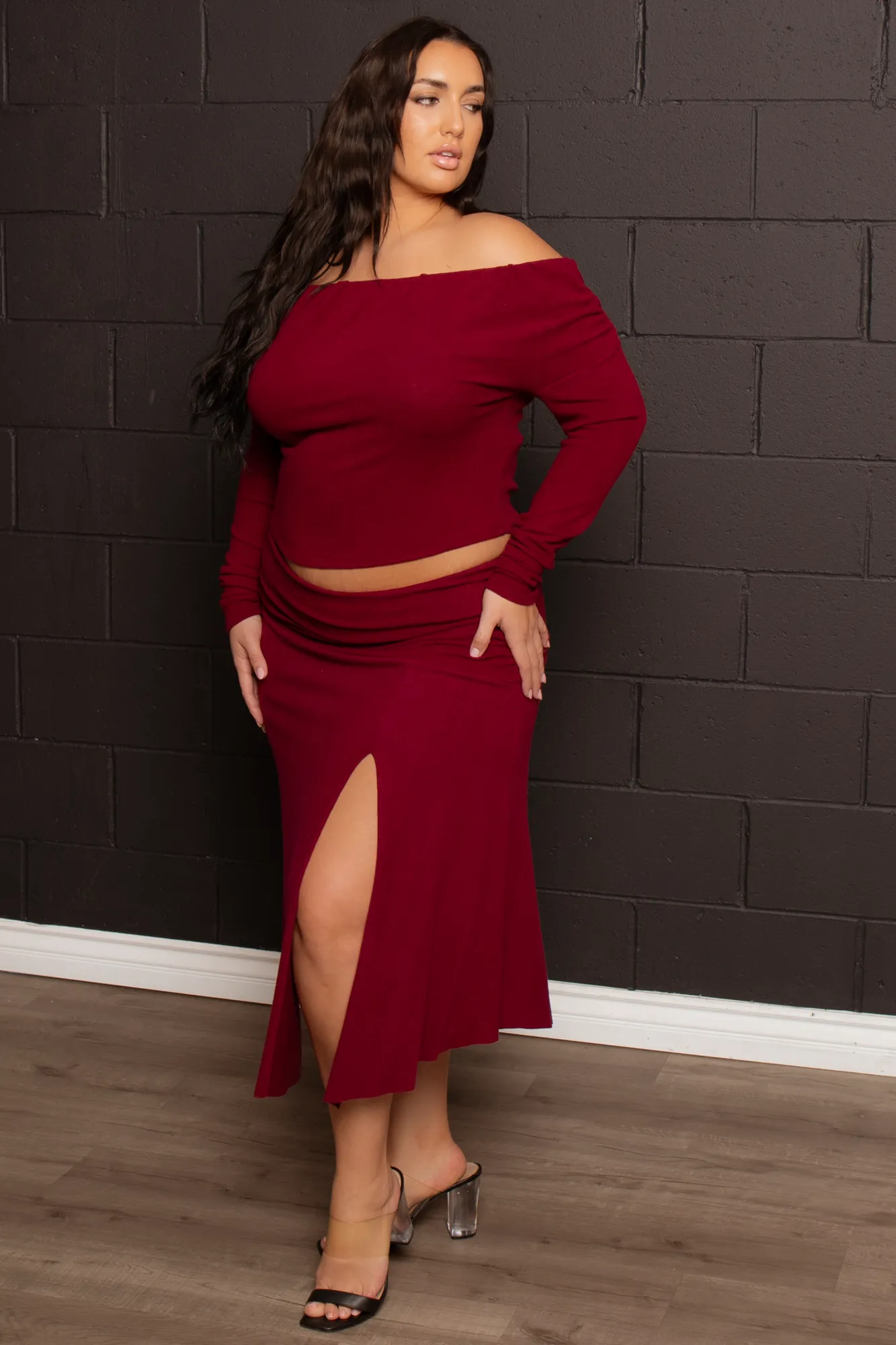 Plus Size Marilyn 2pc Sweater Set  - Burgundy