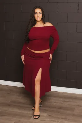Plus Size Marilyn 2pc Sweater Set  - Burgundy