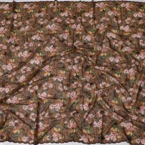 Rich Brown Premium Cotton Voile Fabric with Multicolor Floral Embroidery - Traditional Thobe Material, 140 cm Wide-D20216