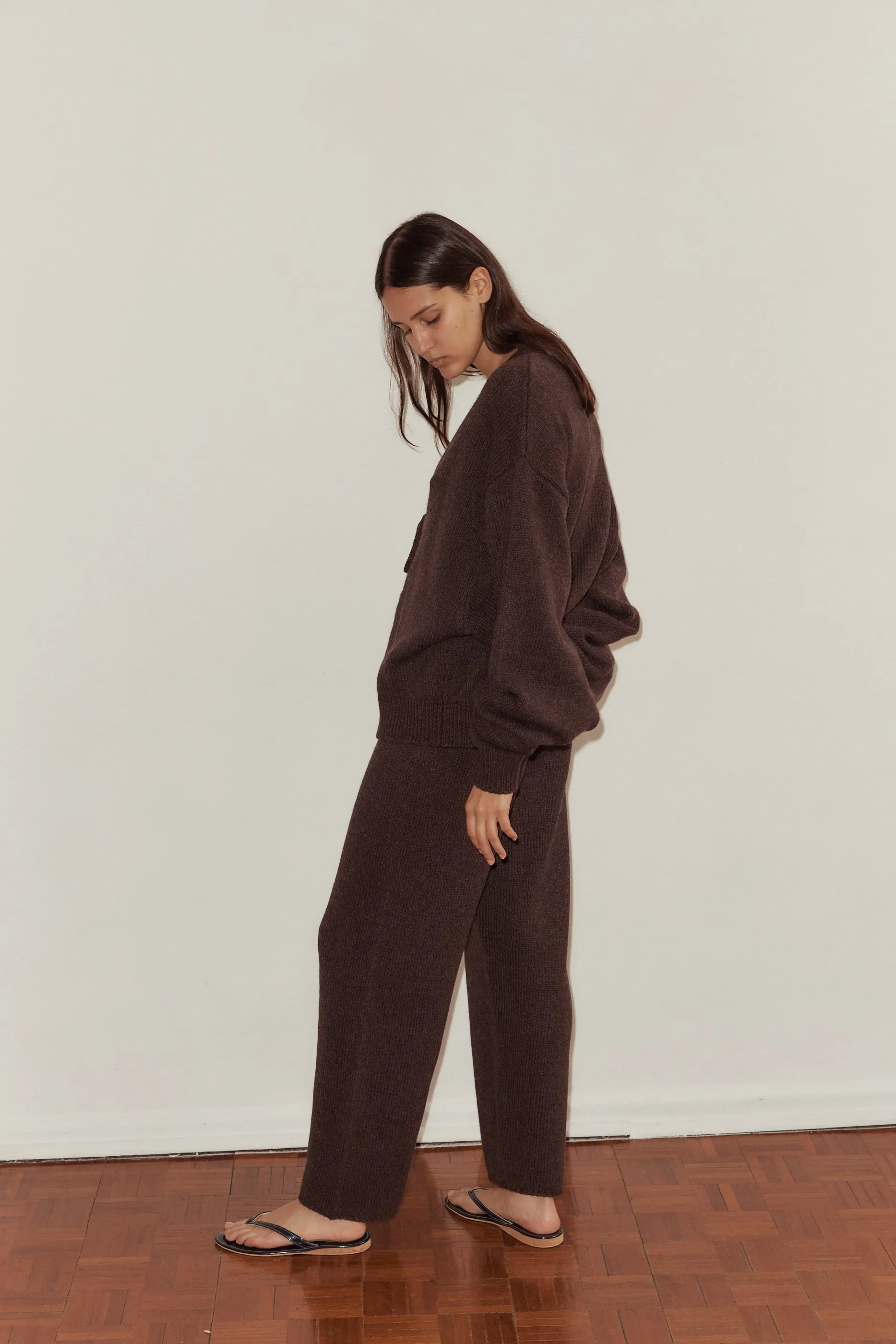 Straight Leg Knit Pants - Plum