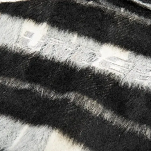 Striped Brown and White Faux Fur Bomber Jacket