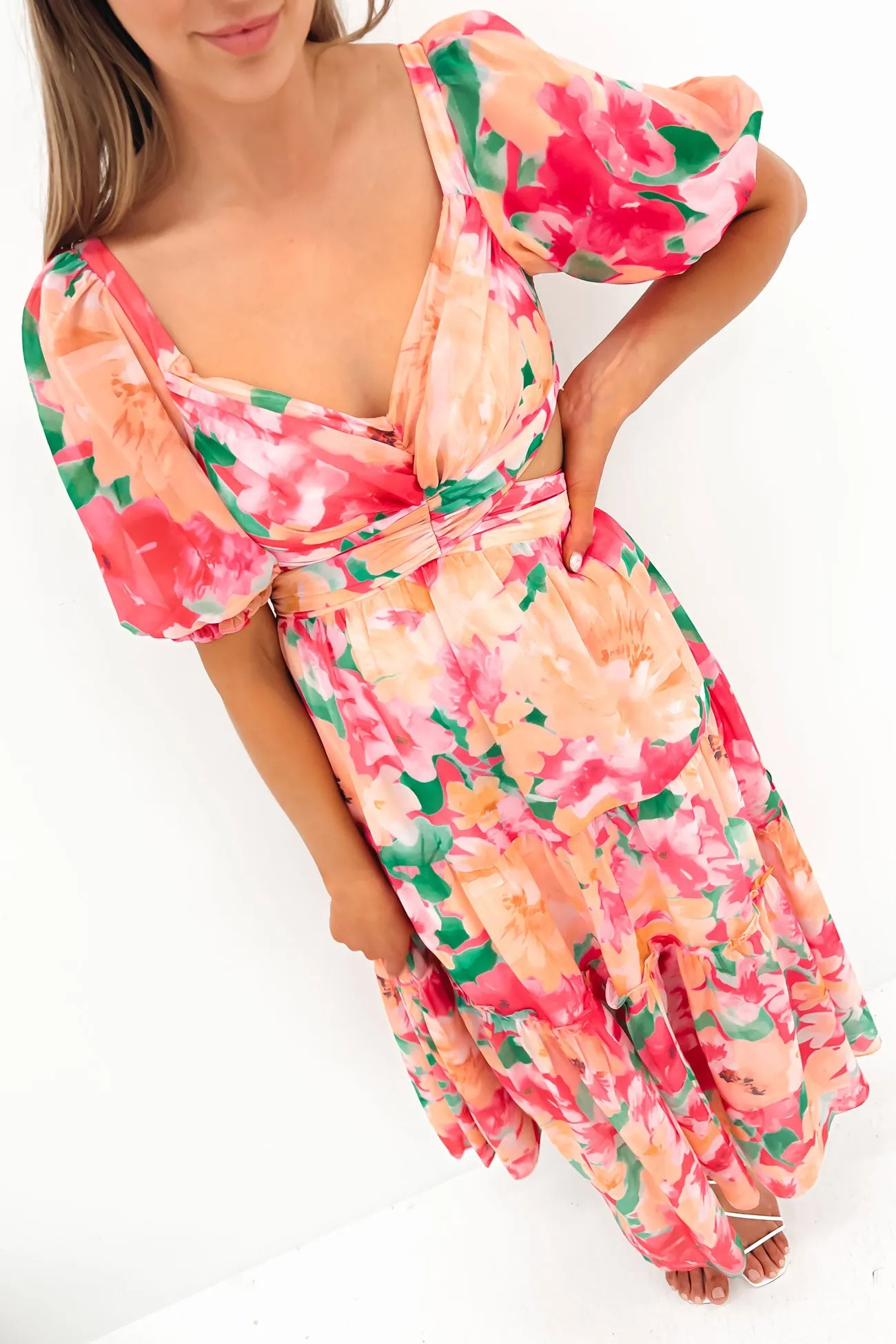 Theo Midi Dress Pink Floral