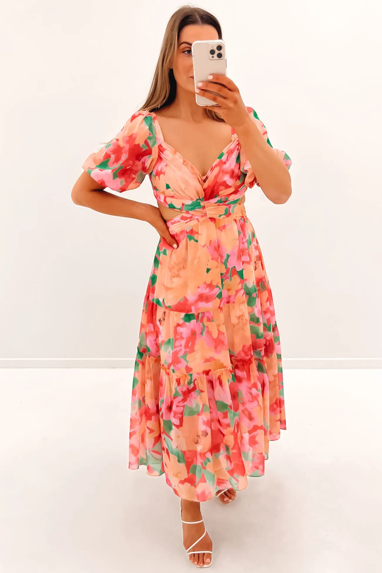 Theo Midi Dress Pink Floral