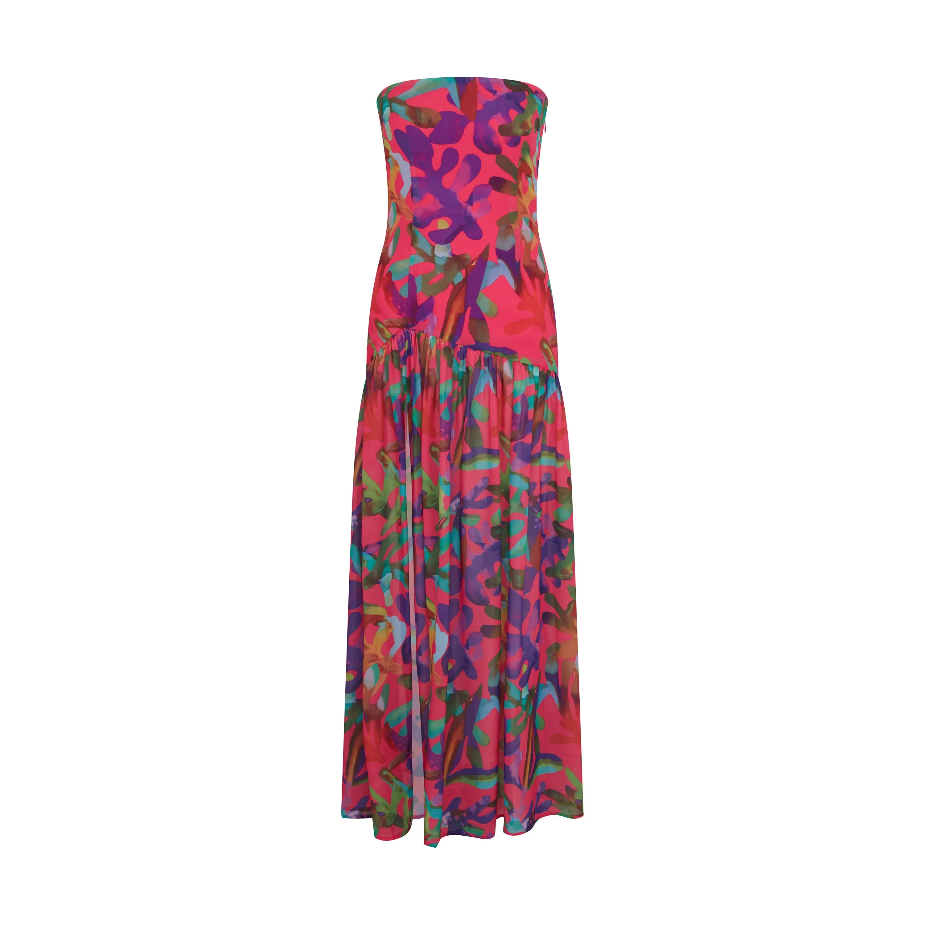Tropical Print Chiffon Dress in Red Pink
