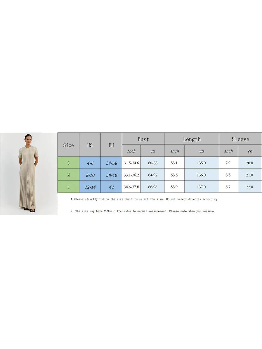 Womens Ribbed Knit Maxi Dresses Round Neck Short Sleeve Bodycon Sweater Dress Slim Fit Long Noodle Dress Party Clubwear